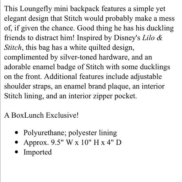 NWT Loungefly Stitch with Ducklings white quilted mini backpack - Picture 6 of 9